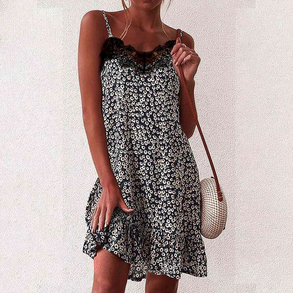 

summer v neck strap womens dresses open back print sleeveless loose mini plus size clothing beach casual, Black;gray