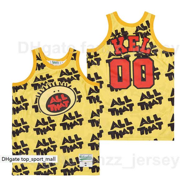 

moive all that 00 kel basketball jersey mitchell tv series show striped hiphop high school team color yellow breathable pure cotton hip hop, Black