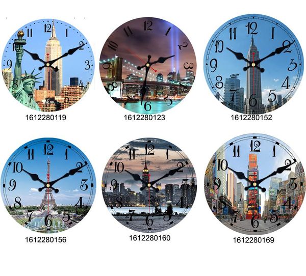 

wall clocks modern design blue sky high building black hand clocks,battery operated clock home decor,silent 16 inch wooden
