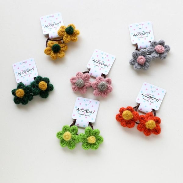 

hair accessories 2pcs/lot candy color girl woman flower elastic rubber band tie ring carton hurt rope headwear, Slivery;white