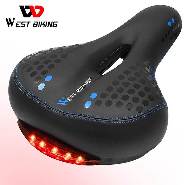 

bike saddles west biking bicycle saddle with tail light thicken widen mtb soft comfortable hollow cycling rear seat warning lamp 3 modes