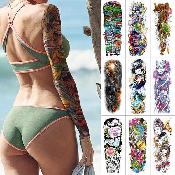 

temporary tattoos full arm tattoo stickers watercolor flower demon fake light waterproof woman large sticker