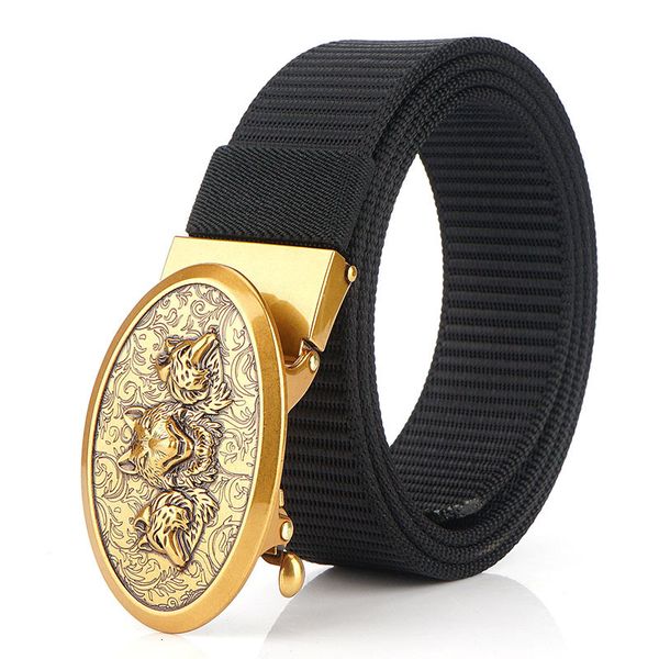 

2021 new man nylon luxury wolf metal automatic buckle canvas belts for men fashion belt outdoor casual male strap x7c4, Black;brown