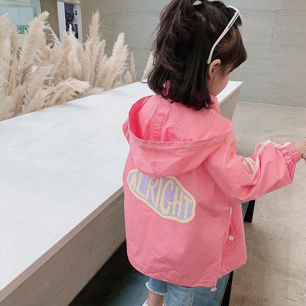 

coat 2021 girls baby hooded pink windbreaker children's loose jacket long sleeve kids, Blue;gray