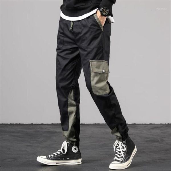 

mens joggers pants summer big pockets ankel cargo male spring streetwear overalls sweatpants men's, Black
