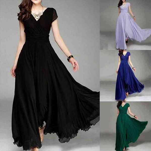 

plus size 5xl solid women dress color party gown v neck short sleeve slim maxi for evening female vestido, Black;gray