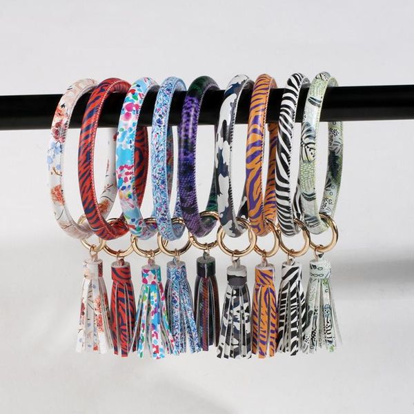 

keychains artilady tassel keyring bangle bracelet leather leopard o-venture for women o jewelry gift friends drop, Silver