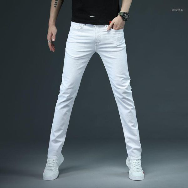 

men's fitted slim white jeans 2021 spring classic brand comfortable cotton stretch fashion casual pants, Black