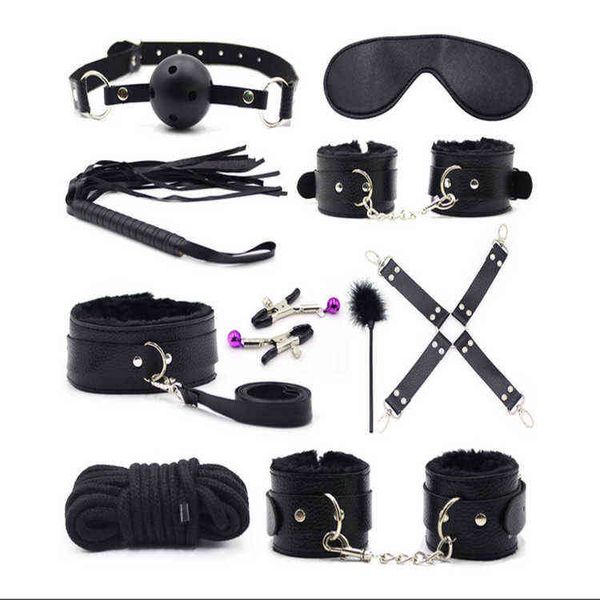 Bondages Plüsch Zehnteiliger Anzug für sexuellen Missbrauch Erwachsene Bondage Gear Spielzeug Handschellen Peitsche Anal Insertion Vibrator Produkt Weibliches Sexspielzeug 1122