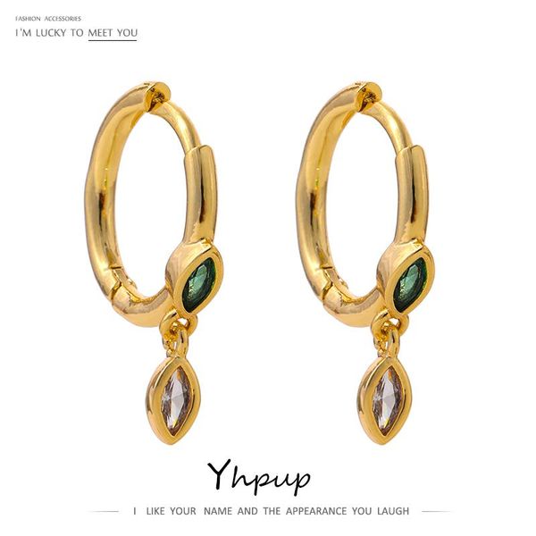 

hoop & huggie yhpup exquisite bling cubic zirconia earrings for women gold 14 k copper trendy bijoux femme girls gift, Golden;silver