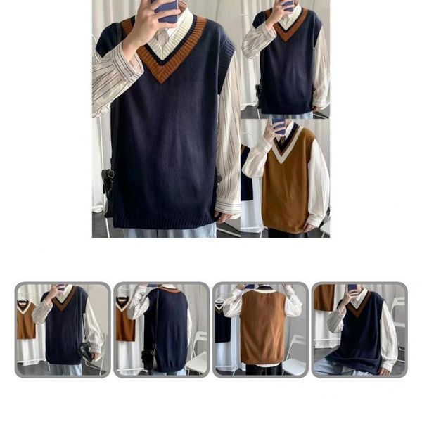 

men's vests young great knitted spring waistcoat elastic student vest all match for daily wear, Black;white