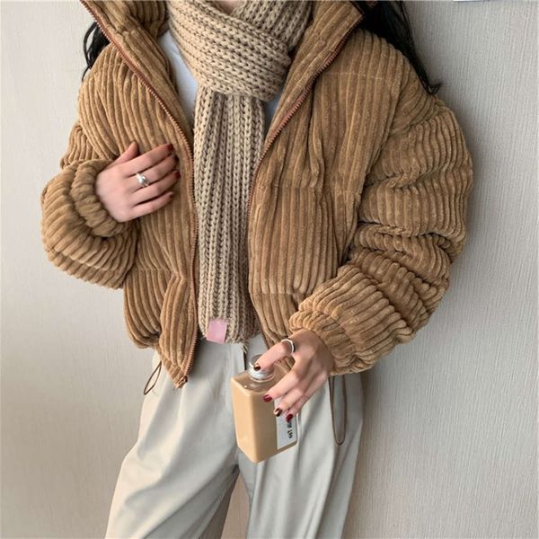 

2021corduroy women's loose and versatile winter 2020 small standing collar bread warm cotton jacket, Black