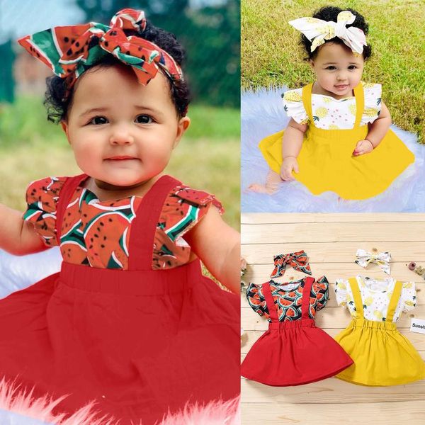 

clothing sets summer baby girl clothes born girls sleeve watermelon floral print +solid suspender skirt set 2021, White
