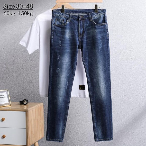 

men's jeans cotton spring autumn wash vintage slim fashion denim pants trousers large size 30-40 42 44 46, Blue