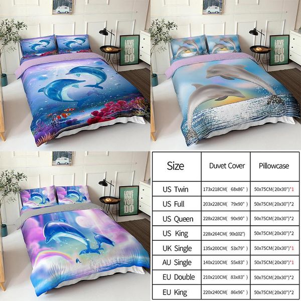 

bedding sets 3d printing animal set dolphin pattern duvet cover with pillowcase quilt  king bed linens for kids bedclothes