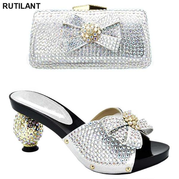 

dress shoes latest luxury women 2021 italian with matching bags set decorated rhinestone summer high heeled for, Black