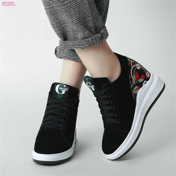 

fashion trainers shoes women tennis shoes lace up cow suede leather high heel ankle boots wedges platform pumps casual new, Black