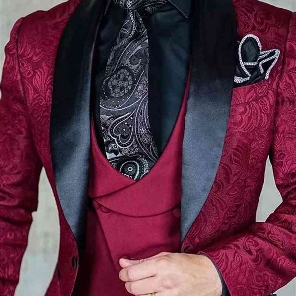 

men's suits & blazers tailor-made burgundy wedding men slim fit tuxedo 3 pieces groom prom jacquard blazer terno masculino jqqk, White;black