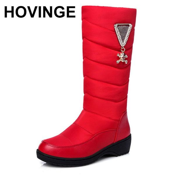 

boots hoving winter women mid-calf fashion round toe slip-on solid square heel shoes warm handmade med ladies, Black