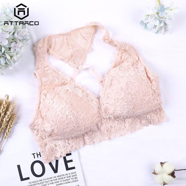 

attraco women's wireless padded thicken bra floral lace bralette comfort bras, Red;black