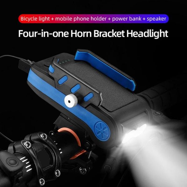 

4-in-1 bicycle horn bracket headlight double head lamp rotatable usb charging front light 5 sound modes with battery indicator