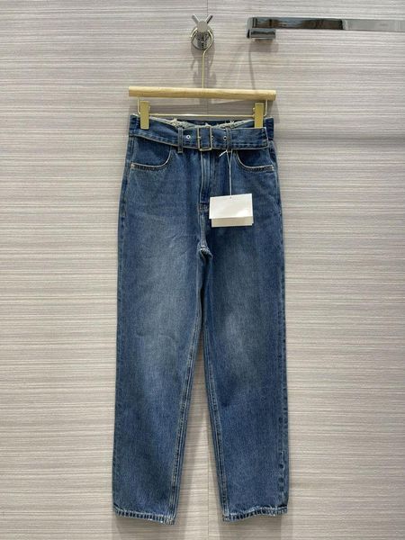 

women's jeans 2021 blue women spring fashion brand high waist belt straight cotton office lady versatile light washed