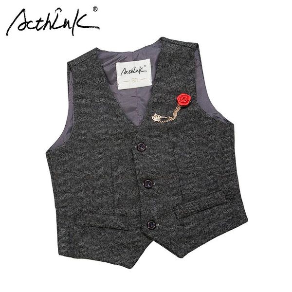 

waistcoat acthink boys grey vest with breastpin children formal suit baby kids wedding graduation costume, Camo