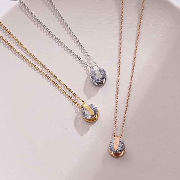 

chains big rhinestone clavicle for women rose gold silver color stainless steel necklaces & pendants jewelry love gift