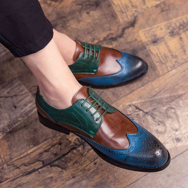 

dress shoes complete casual male brogue wearing blue shredded shoes contrast color oxford leather or formal party british gentleman po02, Black