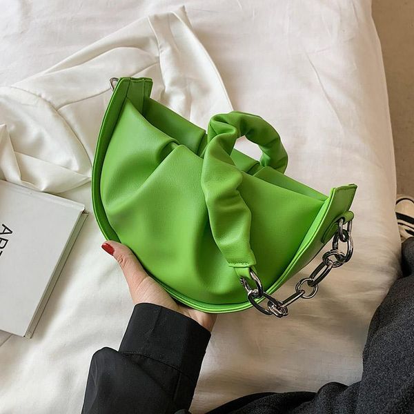 

evening bags folds design pu leather small shoulder bag for women 2021 fashion summer travel trends purses and handbags chain green