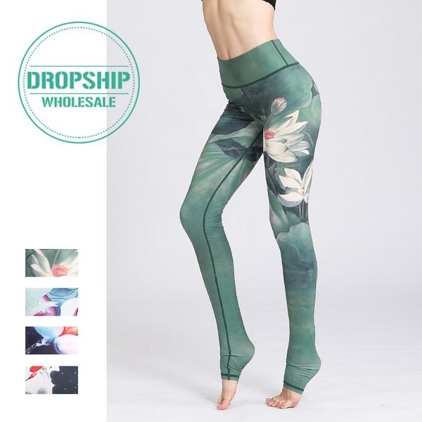 

yoga outfits 2021 gym women fitness pants slim high waist sport leggings elastic romantic printed long tights for running tummy control, White;red