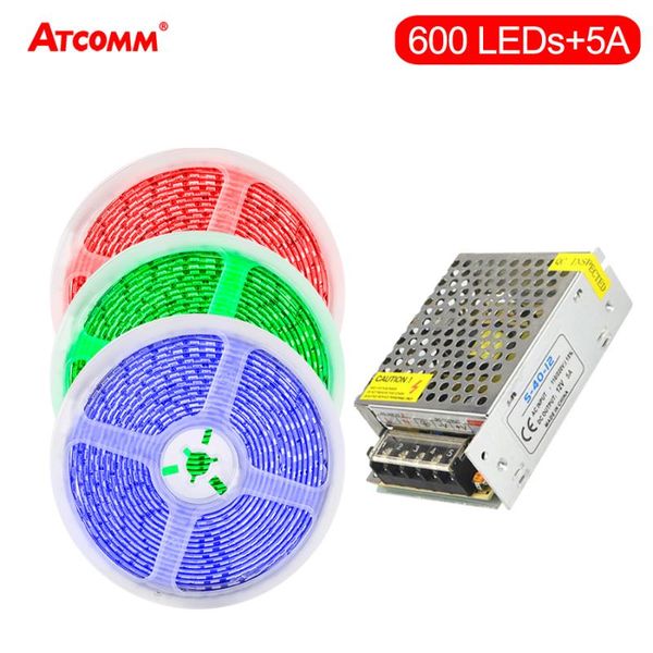 

strips 5m led strip light with 12v 5a power adapter 5054 600 leds flexible 9 colors diode ribbon tape bedside night lamp tv backlight