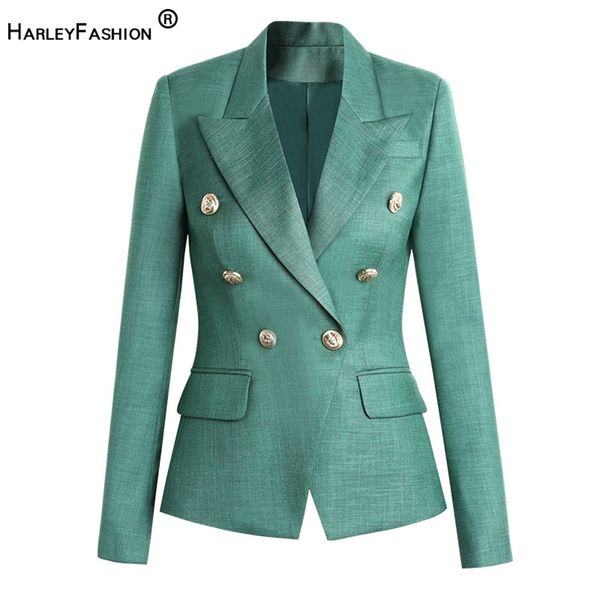 Harleyfashion europeu de alta qualidade designer de luxo slim traje formal terno senhoras jaqueta dupla manga comprida blazer 211019