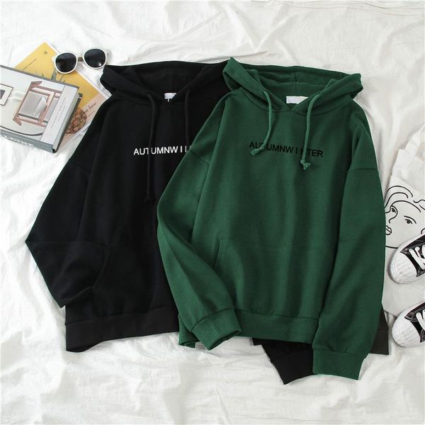 

autumn winter ulzzang fleece kpop letter harajuku print loose pullover punk women vintage sweatshirt female casual hoodies, Black