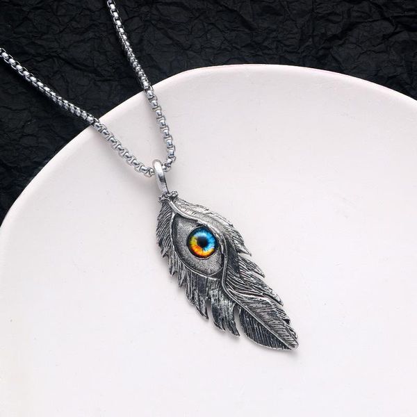 

pendant necklaces punk gothic metal alloy feather necklace for men women demon eye charm hip hop jewelry party accessories gifts, Silver