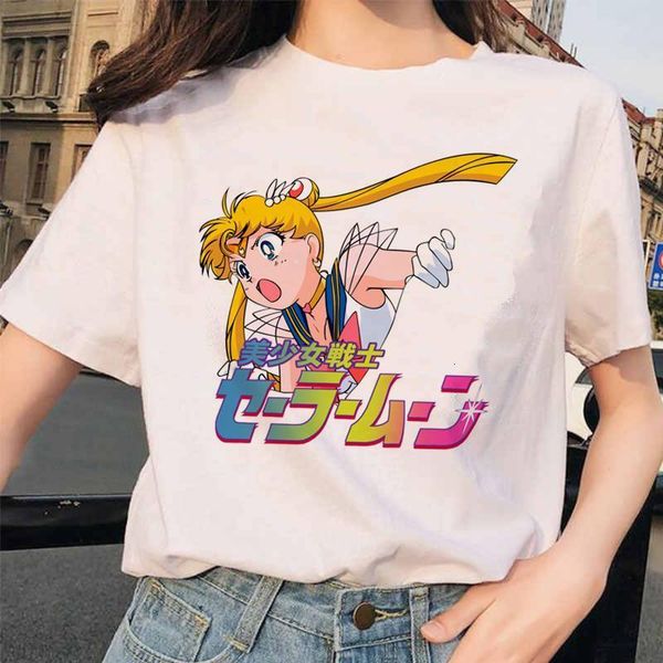 

sailor moon summer new fashion t shirt women harajuku ulzzang t-shirt 90s girls tshirt cartoon casual tee, White