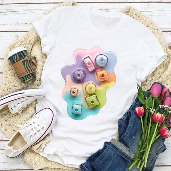 

women graphic 3d make up clothing fashion fingernail print summer t-shirt lady womens clothing clothes tee female t shirt, White