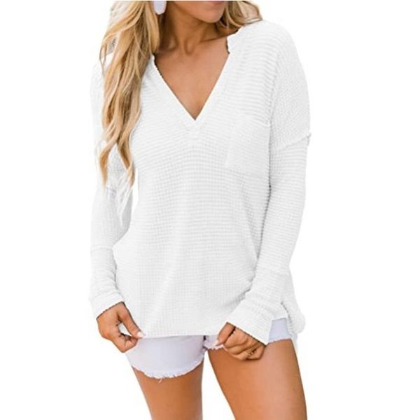

women's knit long sleeve faux wrap surplice v neck sweater top, White;black