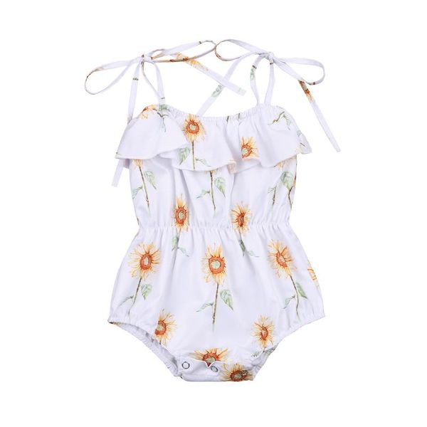 

rompers baby girl summer princess lace-up sling romper cartoon sunflower print elastic casual jumpsuit kids outfits clothes, Blue