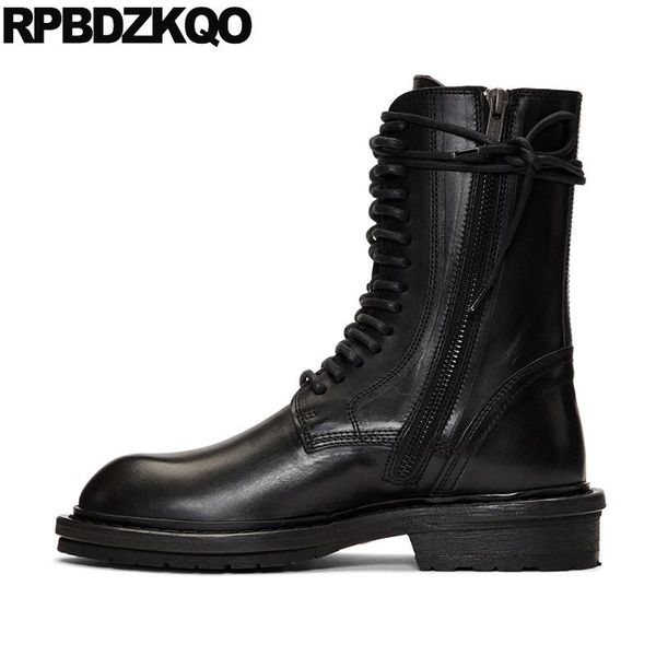 

boots genuine leather combat round toe flat front lace up casual ankle autumn shoes handmade fall big brand 2021 military black