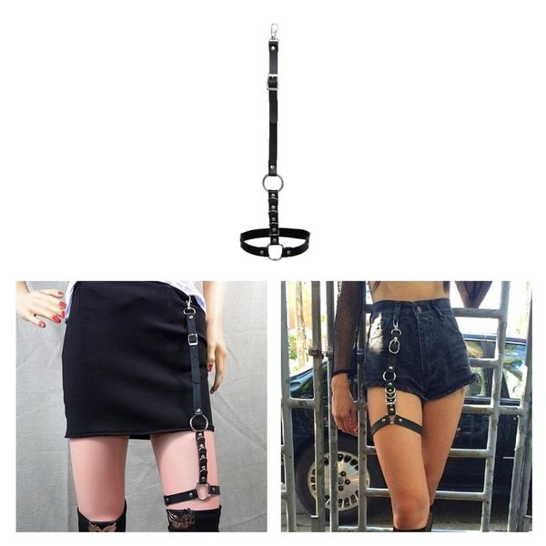 

punk elastic leather band body chaining rock dij garter belt been harnas, Black;white