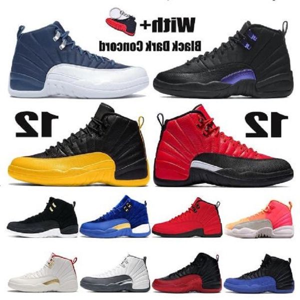 

12s men jumpman 12 basketball shoes reverse flu game dark university blue concord mens sport sneakers 7-13