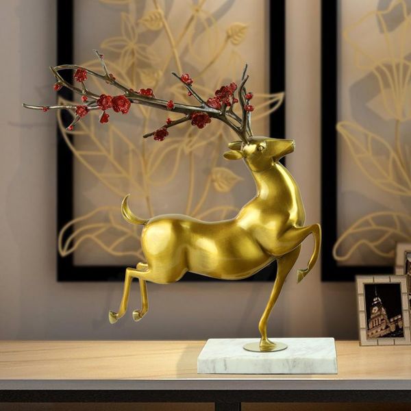 

new chinese copper art sika deer lucky decoration home living room porch decoration housewarming new home opening gift