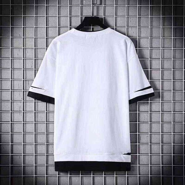 

2021 fashion men t-shirt slim fit hole t-shirt men hip hop streetwear o neck short sleeve fitness t-shirt tee shirt homme y220214, White;black