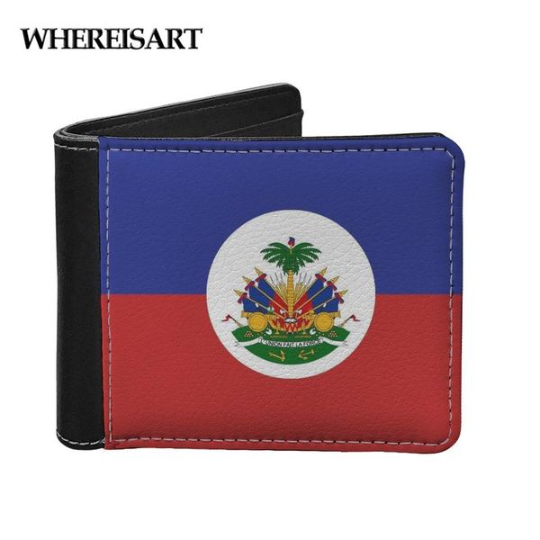 

wallets whereisart haiti flag design men women id bank holder leather ladies wallet coin purse for male porta tarjetas, Red;black