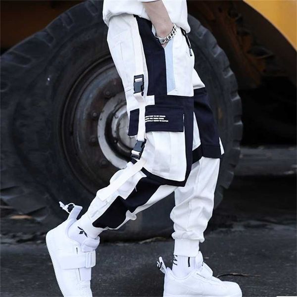 

streetwear men's multi pockets cargo harem pants hip hop casual male track pants joggers trousers fashion harajuku men pants 211108, Black