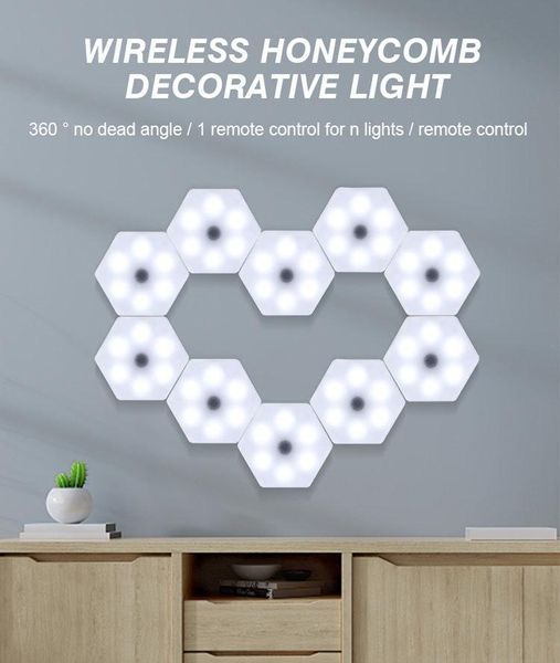 

night lights hexagonal lighting lamps touch sensitive remote control wall lamp quantum modular led light creative cabinet decor