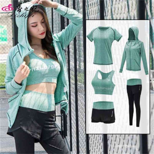 

korean autumn and winter yoga 5-piece fitness suit leisure outdoor sports running summer slim quick drying clothes, Gray