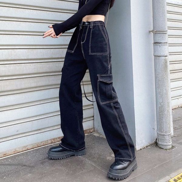

eighteen trendy autumn open thread elastic waist high slim pants, Blue