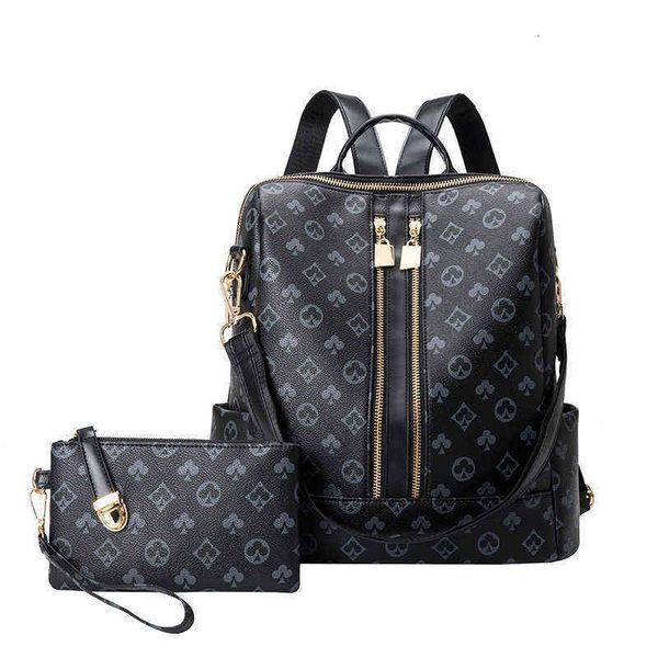 

double shoulder bag women's fashion print 2021 trend soft leather large capacity simple backpack